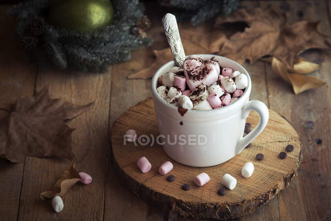 Chocolate caliente con malvaviscos - foto de stock