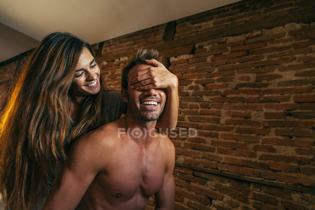 Couple Flirting in Bed — Stock Photo