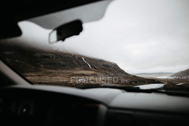 Shot from car of mountains — Stock Photo