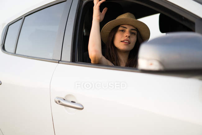 Pretty woman in a car — Stock Photo