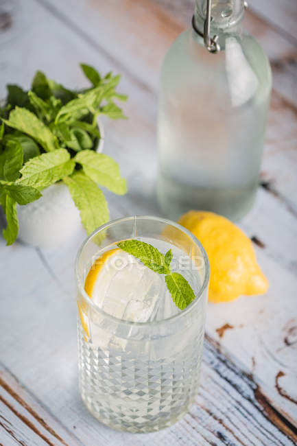 Sommergetränk mit Zitrone und Minze — Stockfoto