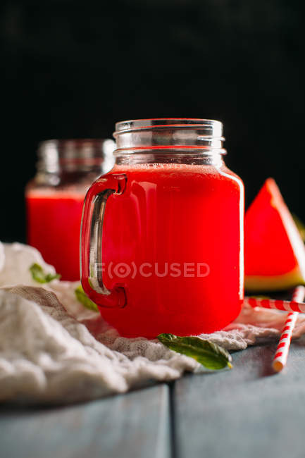 Watermelon smoothies in mason jar — Stock Photo