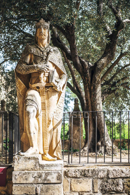Statue of king in Alcazar of Christian kings at park — Stock Photo