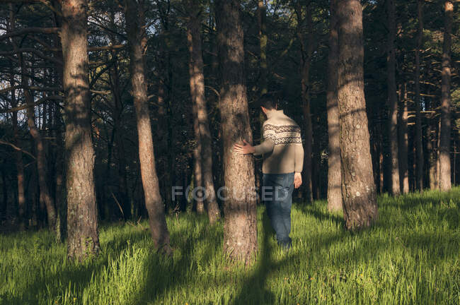 Giovane nel bosco godendo di un pomeriggio di sole — Foto stock