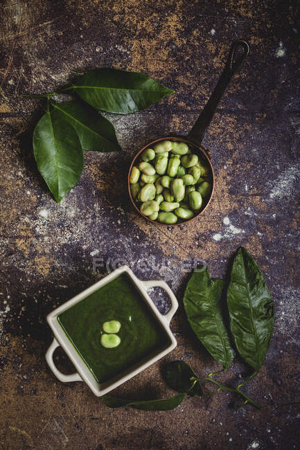 Sopa de creme vegetal verde com ervilhas e feijão — Fotografia de Stock