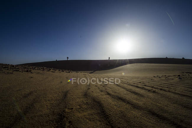 Desert landscape with walking people — Stock Photo