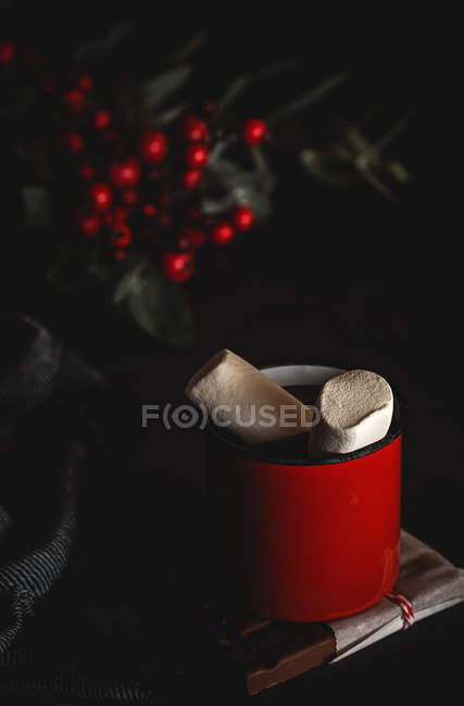 Taza con chocolate caliente con malvavisco - foto de stock