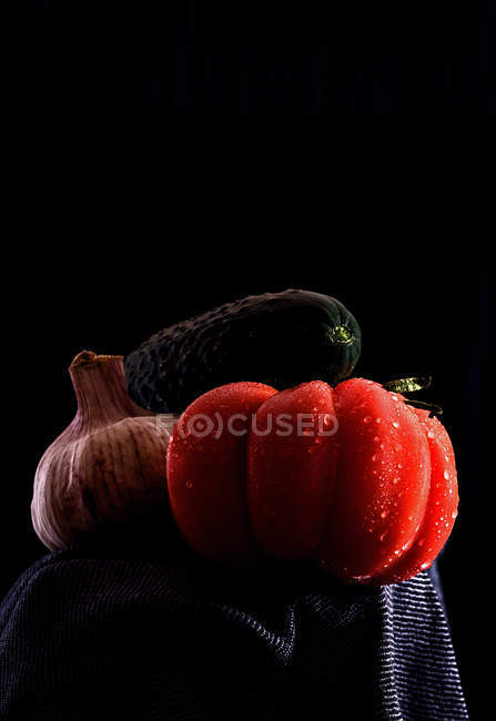 Чеснок, помидор и огурец — стоковое фото