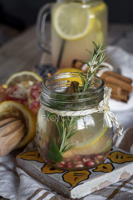 Lemonade with fresh mint in jar — Stock Photo