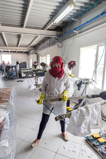 TANGIER, MOROCCO- April 18,2016: Portrait of worker at clothing manufactures — Stock Photo