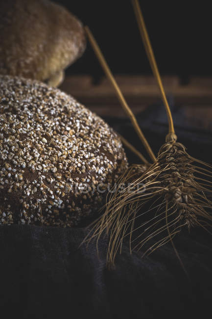 Pão de pão rústico e trigo — Fotografia de Stock