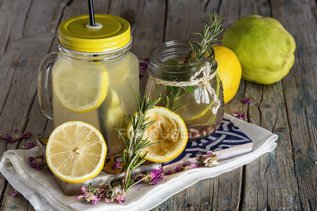Jars of lemonade with cinnamon — Stock Photo