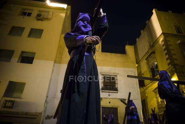 Jerez de la Frontera, Andaluzia, Espanha, 03 de abril de 2015: Os penitentes da irmandade 