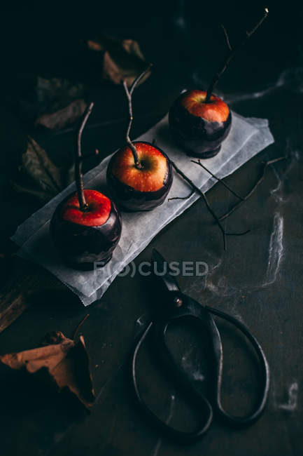 Maçãs de caramelo de Halloween — Fotografia de Stock