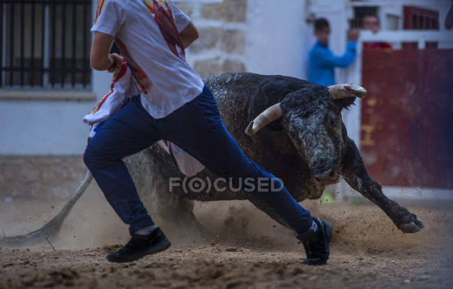 Tereodor in esecuzione da toro sulla sabbia bullring — Foto stock