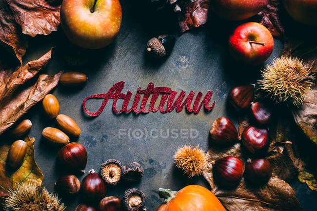 Decoração floral com inscrição de outono — Fotografia de Stock