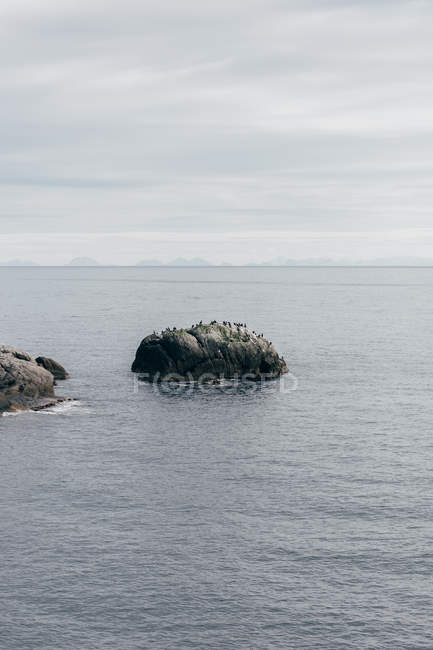 Marino de rocas en agua de mar en día nublado - foto de stock