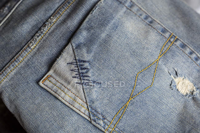 Close up of blue jeans pockets. — Stock Photo