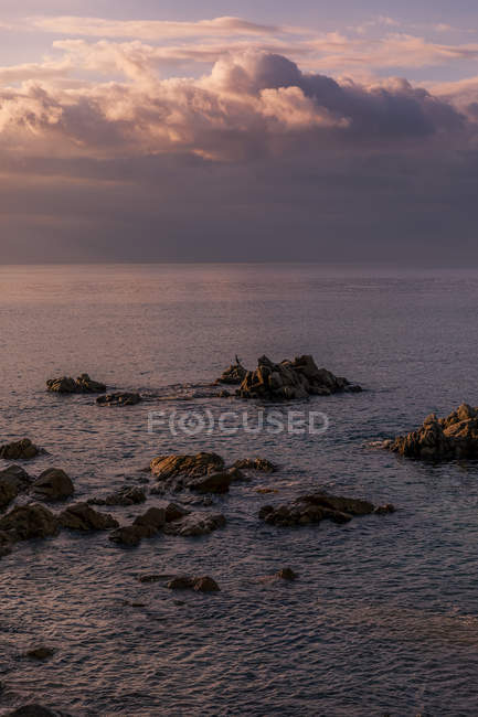 Vue aérienne de la côte rocheuse marine au coucher du soleil — Photo de stock