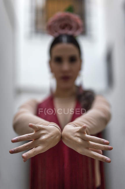 Close up view of flamenco dancer hands gesture — Stock Photo
