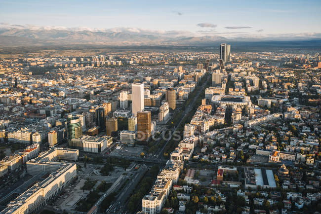 Aerial shot of city traffic high road — Stock Photo