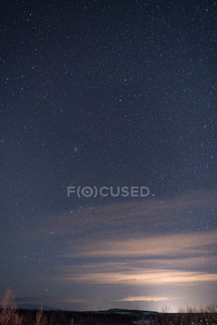 Vista para o céu sem nuvens coberto de estrelas no inverno . — Fotografia de Stock