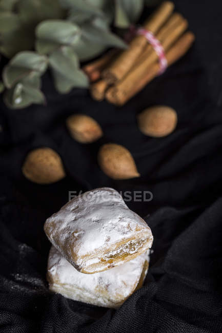 Close up view of typical spanish biscuits and spices — Stock Photo