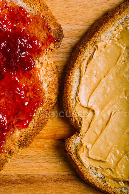 Close up view of peanut butter and jelly sandwiches — Stock Photo