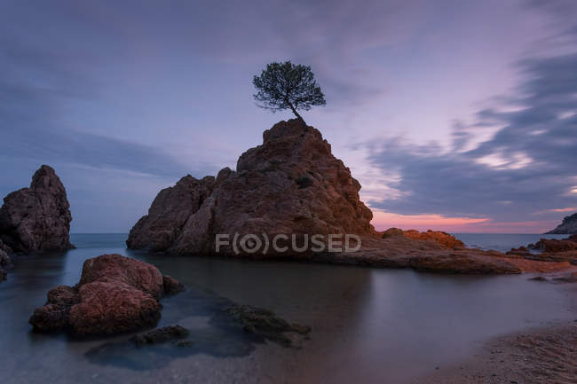 Côte rocheuse idyllique au coucher du soleil crépuscule — Photo de stock