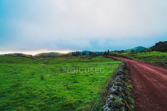 Landscape of road in green grasslands — Stock Photo