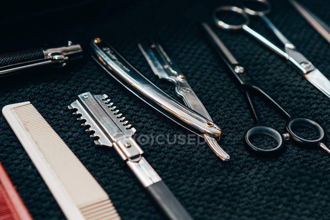 Set of professional barber scissors — Stock Photo
