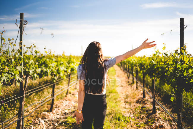 Женщина, идущая в винный завод — стоковое фото