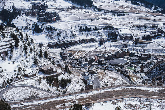 Aerial view of small town in winter — Stock Photo