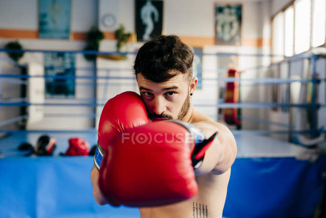 Fighter standing in gym — Stock Photo