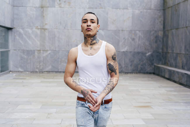 Tattooed man with piercing — Stock Photo