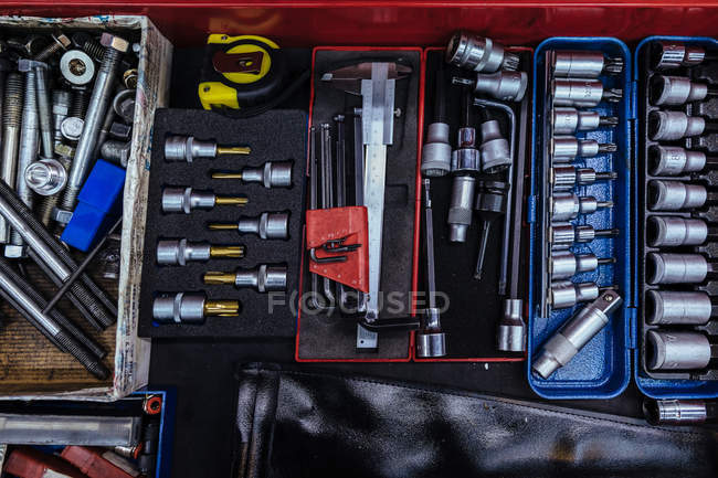 Toolbox in mechanical garage — Stock Photo