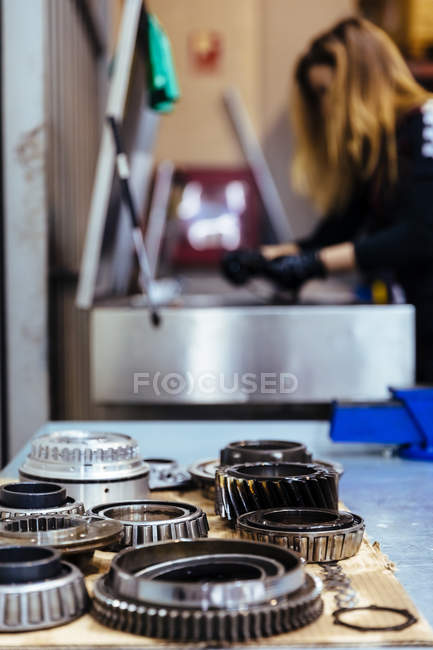 Metal details in mechanical workshop — Stock Photo