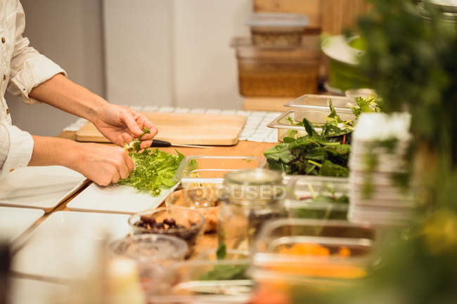 Cucinare preparare l'insalata in cucina — Foto stock