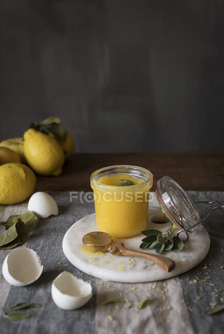 Lemon cream in the jar — Stock Photo