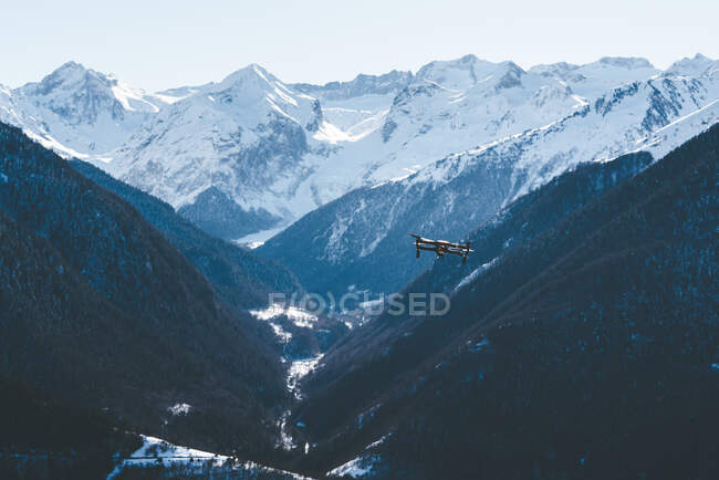 Pássaro voando sobre montanhas nevadas — Fotografia de Stock