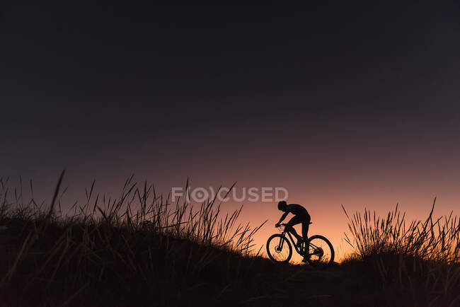 Side view of Bicyclist riding downhill — Stock Photo