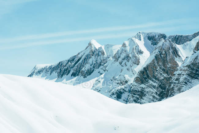 White Snowy Rocky Mountains Valle De Tena Spain Outdoors Hoarfrost Stock Photo