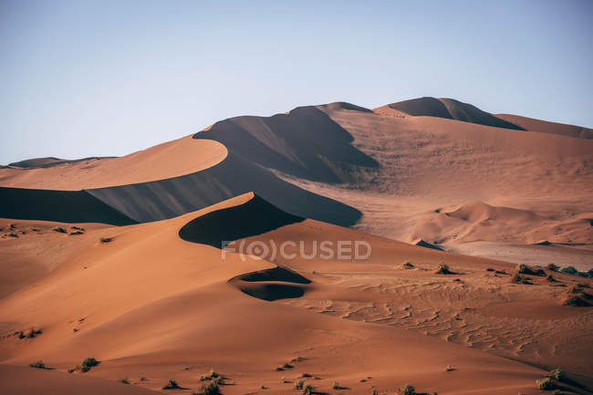 Sandy dunes in sunny day in Namibia Desert — Stock Photo