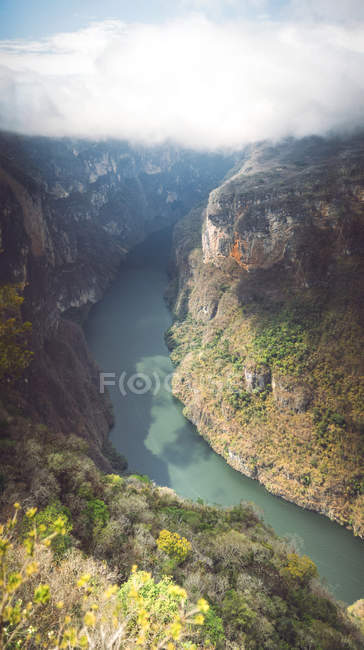 Узкая река, протекающая через каньон Сумидеро в Чьяпасе, Мексика — стоковое фото