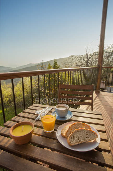 Breakfast with coffee and toasts — Stock Photo