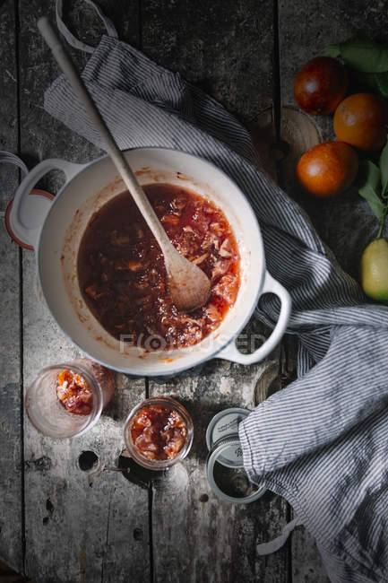 Pot of orange jam — Stock Photo