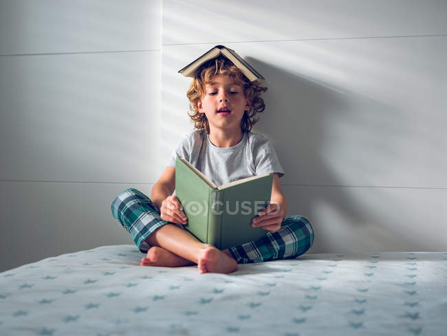 Funny boy reading book — horizontal, fairytale - Stock Photo | #205544648