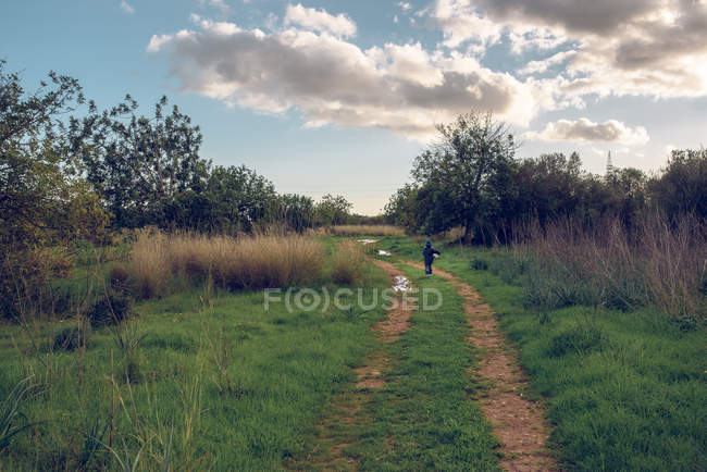 Petit garçon marchant sur le chemin — Photo de stock