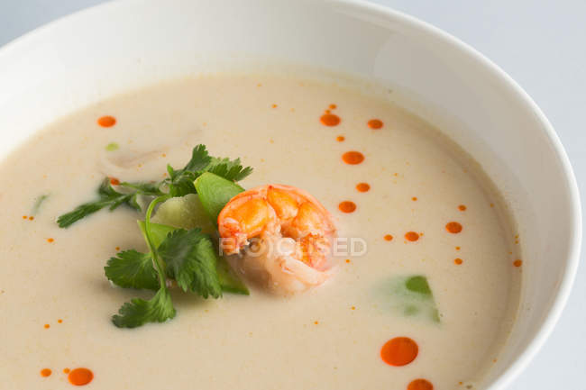 Japanese miso soup with prawns — Stock Photo