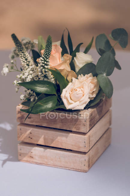 Wedding Fl Composition In Wooden, Wooden Boxes For Flower Arrangements